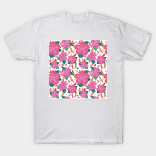 Tropical Pink Hibiscus Flower Pattern T-Shirt